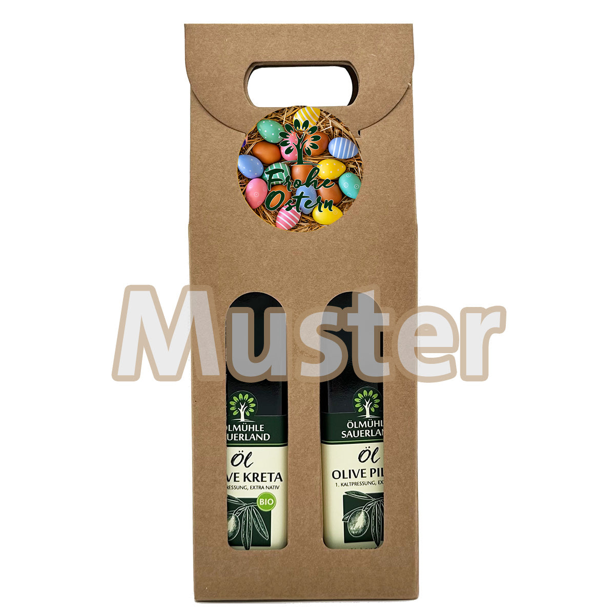 Geschenkkarton 2er 500 ml mit Griff - mit Sticker Ostern