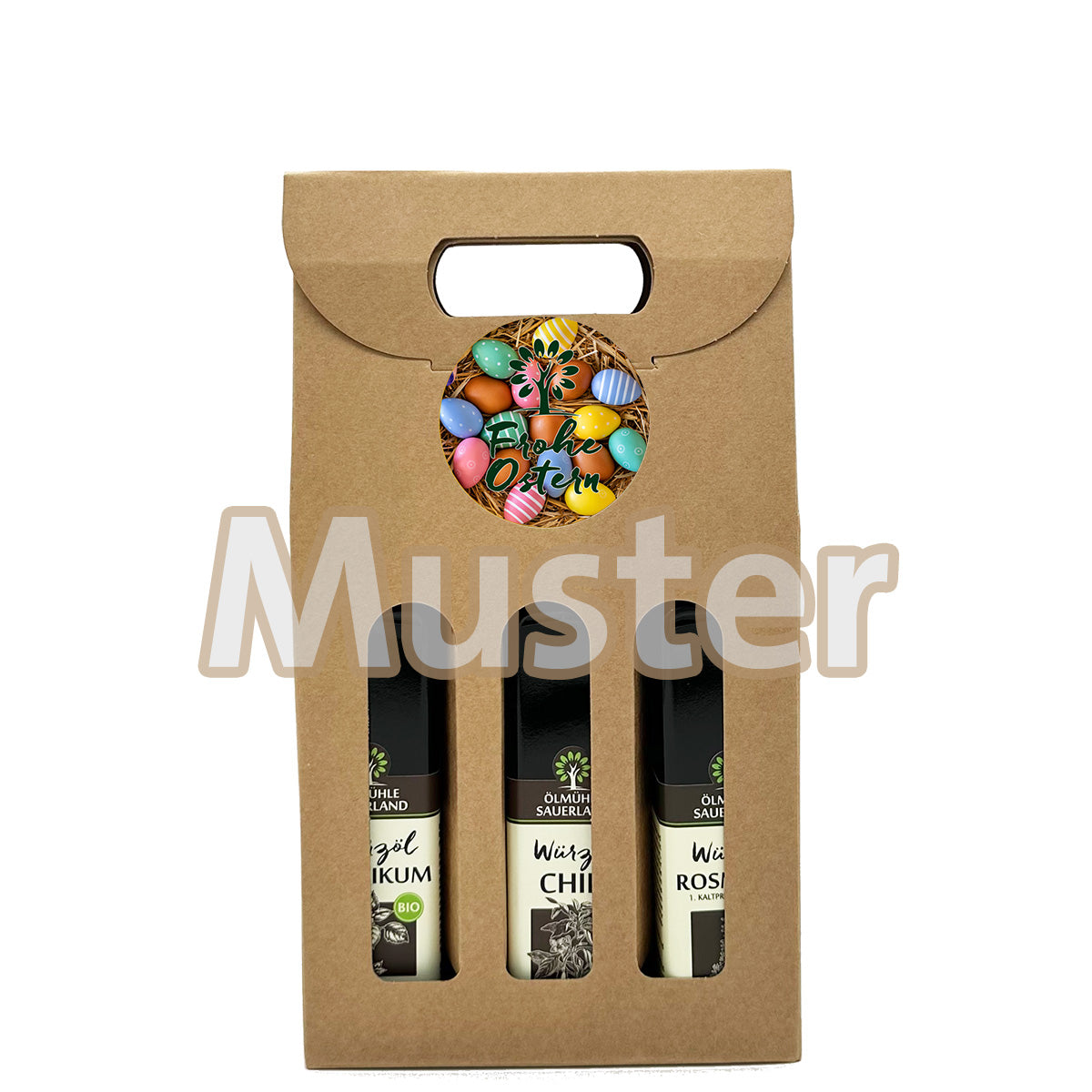 Geschenkkarton 3er 250 ml mit Griff - mit Sticker Ostern