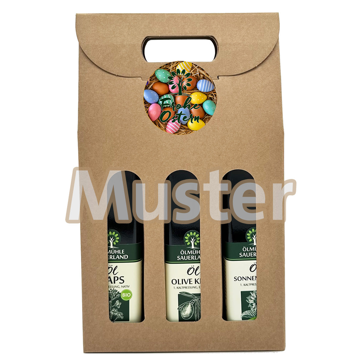 Geschenkkarton 3er 500 ml mit Griff - mit Sticker Ostern