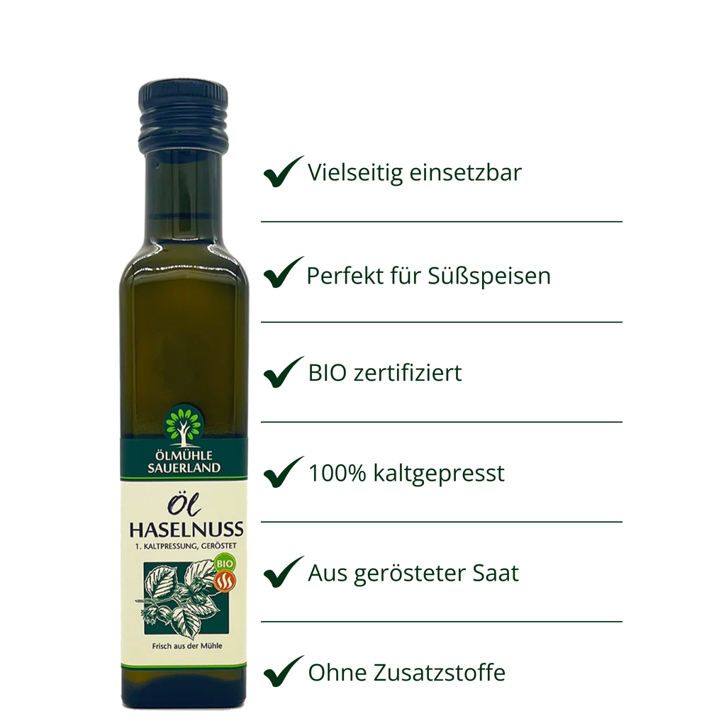 Haselnussöl BIO kaltgepresst aus gerösteten Nüssen