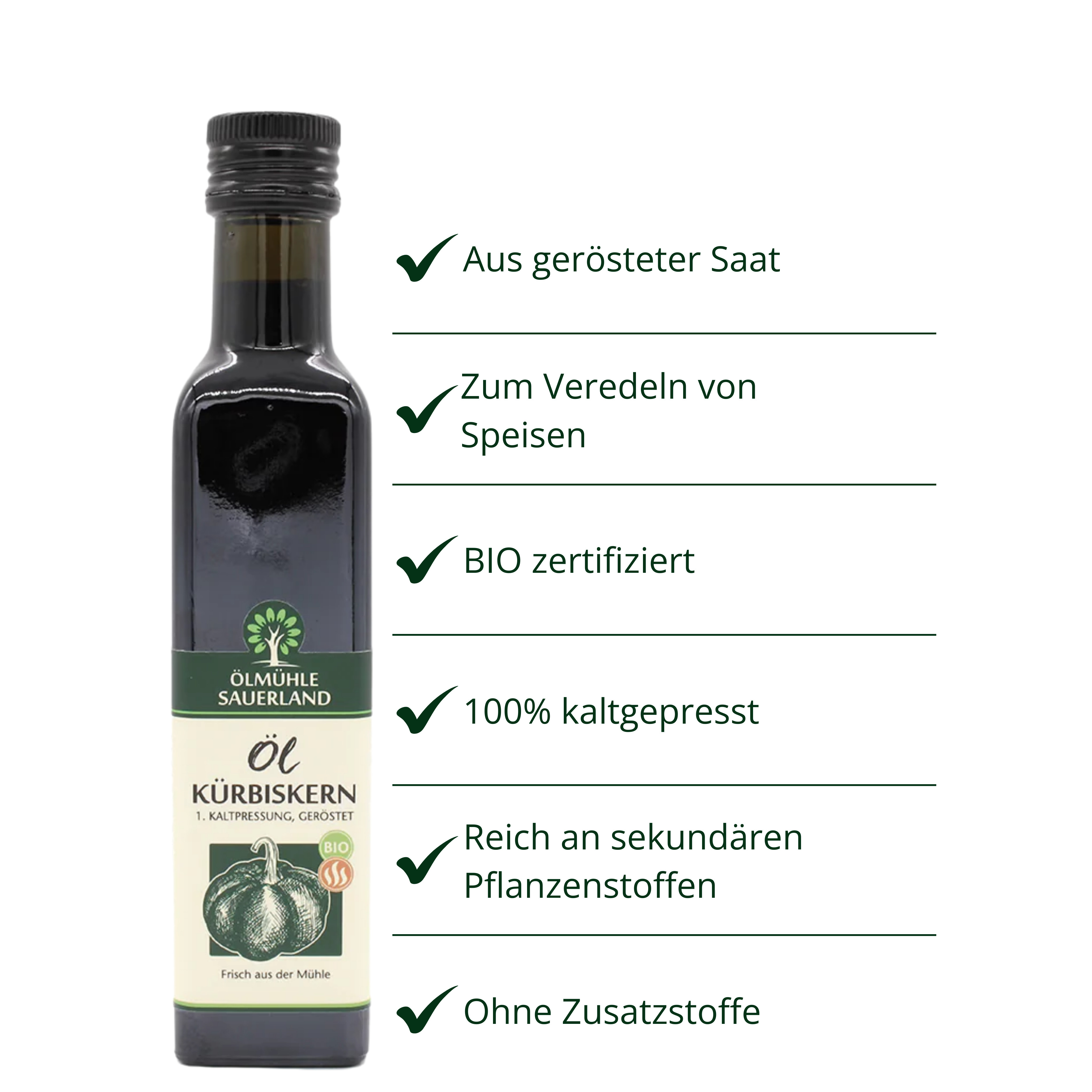 Kürbiskernöl BIO kaltgepresst aus gerösteten Kernen