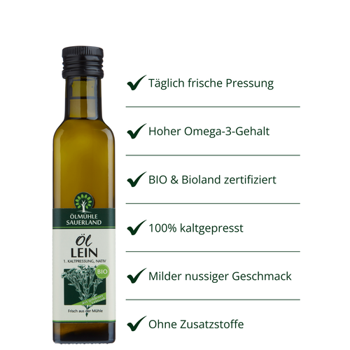 50% MHD: Leinöl BIOLAND goldene Leinsaat nativ kaltgepresst