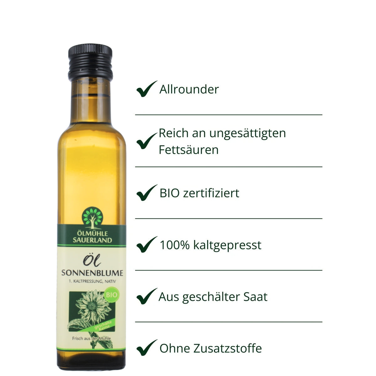 Sonnenblumenkernöl BIO kaltgepresst nativ aus geschälter Saat